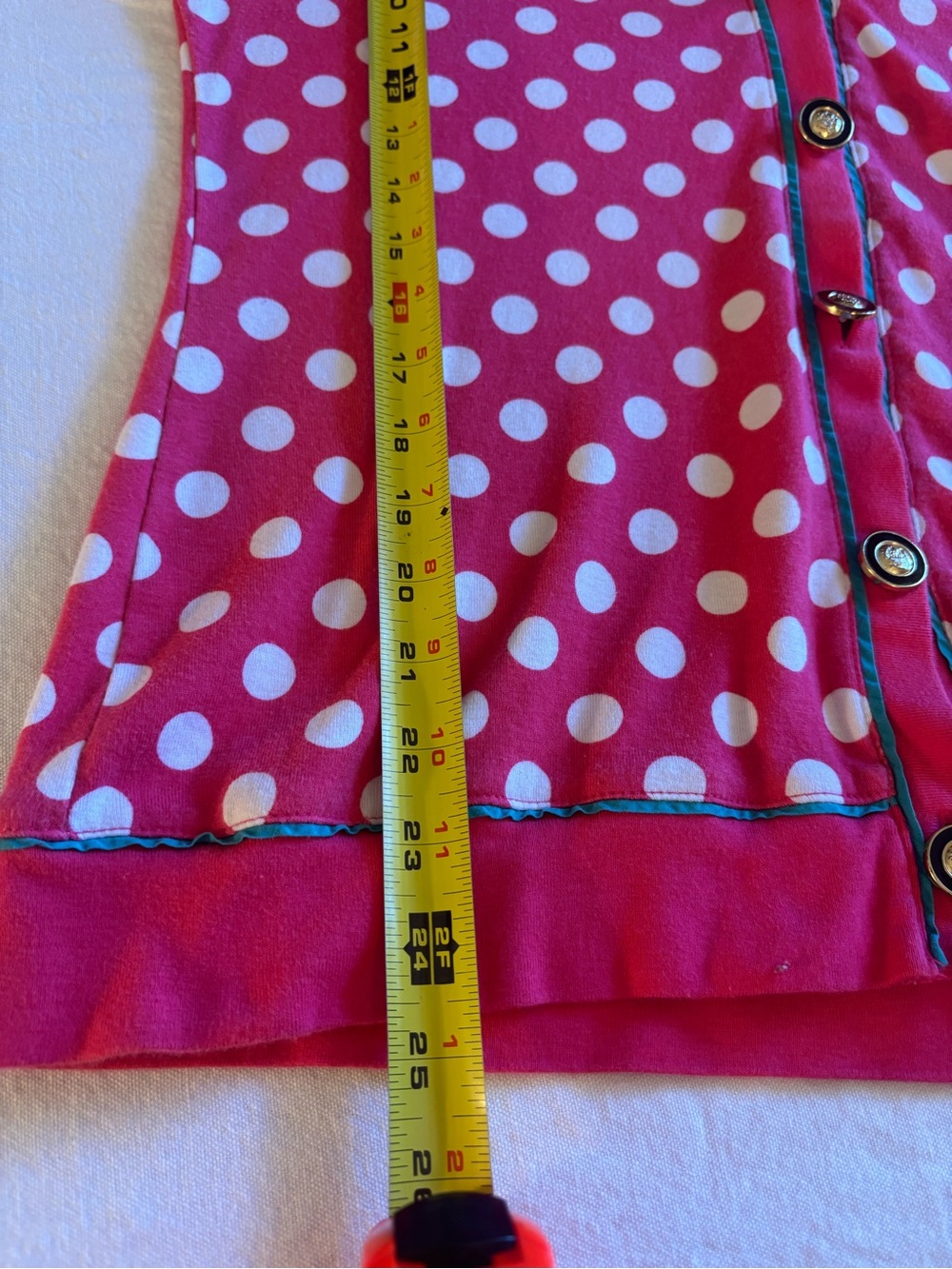 Carolyn Taylor Red Polka Dot V-Neck Cardigan with Contrast Trim - Picture 4 of 7